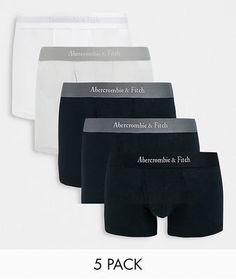 Abercrombie & Fitch 5-pack trunks in black, white, stripe and gray with logo waistband-Multi