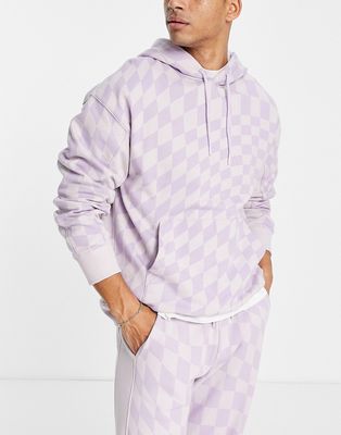 Topman checkerboard all over print hoodie in lilac - part of a set-Purple