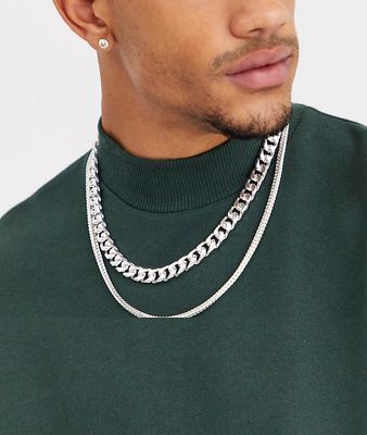 ASOS DESIGN 2 pack layered neckchain in silver tone