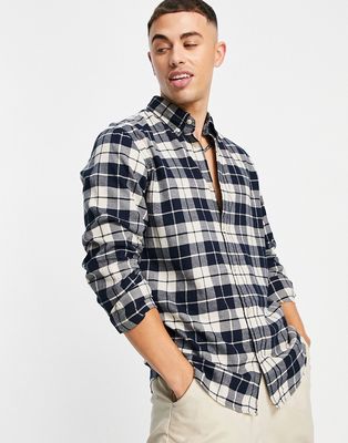 Selected Homme flannel shirt in navy & beige plaid-Multi