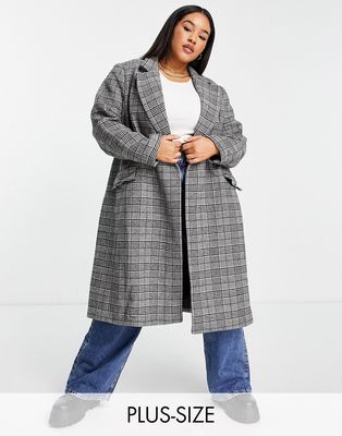 Ever New Curve tailored coat in gray check-Black