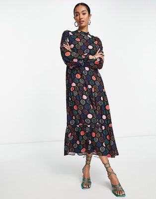 Never Fully Dressed smock midaxi dress in neon sweetheart print-Multi