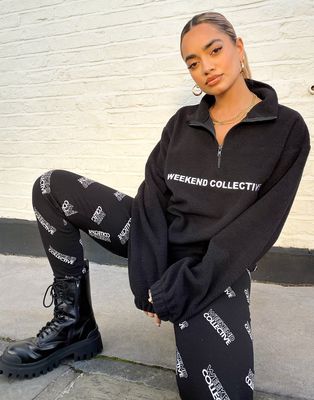 ASOS Weekend Collective half zip fleece with logo in black