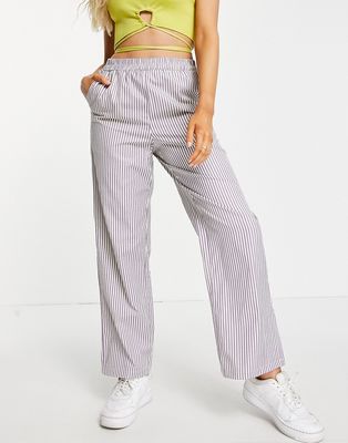 Pieces wide leg pants in lilac stripe-White