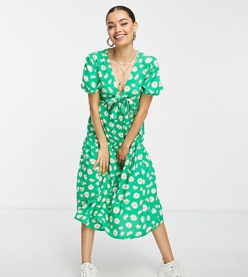 Influence Petite midi dress in green floral print