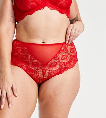 ASOS DESIGN Curve Rosie lace high waisted panties in hot red
