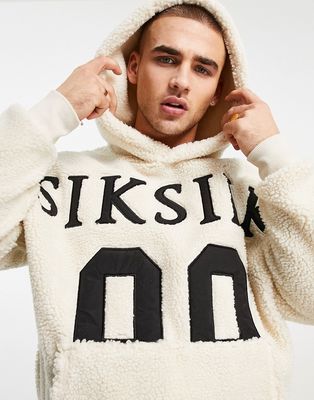 Siksilk sherpa oversized hoodie in beige with oversized logo embroidery-Neutral