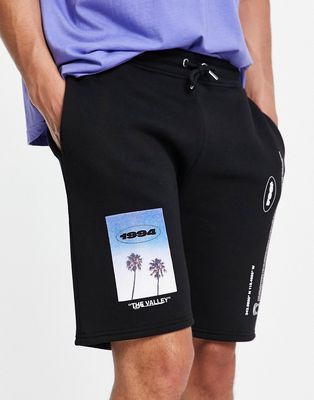 Topman valley print shorts in black