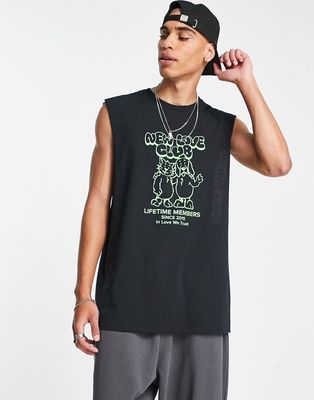 New Love Club back print oversized sleeveless t-shirt in black