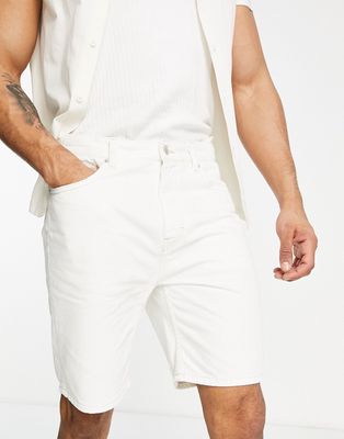 Pull & Bear relaxed fit denim shorts in white