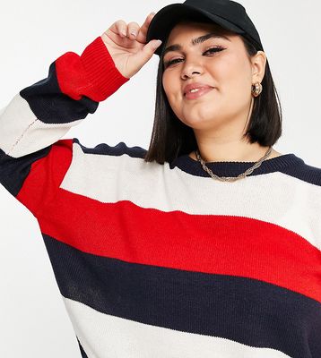 Brave Soul Plus striped sweater-Red