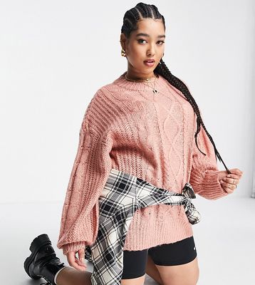 Brave Soul Plus tokyo oversized cozy cableknit sweater-Pink
