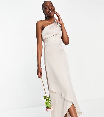 TFNC Tall Bridesmaid one shoulder maxi dress in mink-Pink