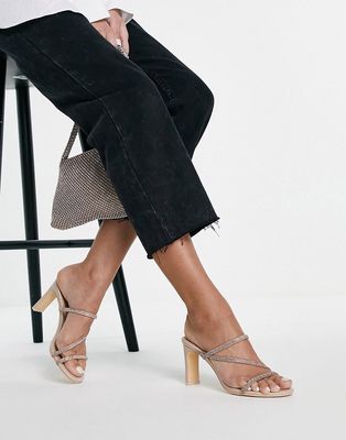 Ever New diamante heeled mules in champagne-Gold