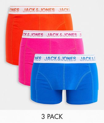 Jack & Jones 3 pack logo trunks in fluro-Pink