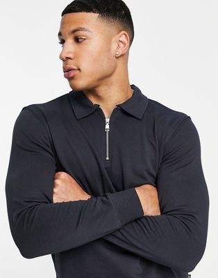 Only & Sons 1/4 zip sweatshirt polo in navy