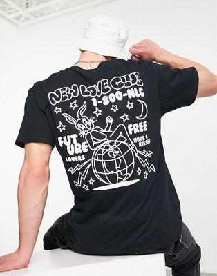New Love Club bunny poster back print oversized t-shirt in black