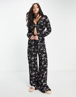 ASOS DESIGN lace trim button through overlay jumpsuit in grunge floral-Multi