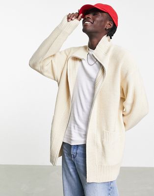 Topman extreme oversized knitted cardigan with pockets in stone-Neutral