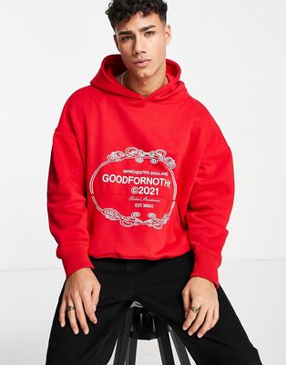 Good For Nothing oversized hoodie in red with crest logo print