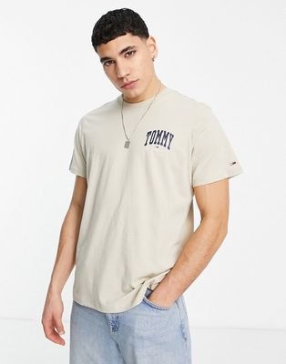 Tommy Jeans chest college logo t-shirt in beige-Neutral