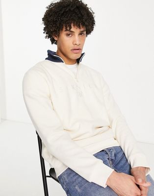 Siksilk half zip sweater in polar fleece with contrast neck rib-White