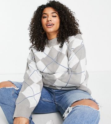 Missguided Plus diamond check sweater in gray - part of a set