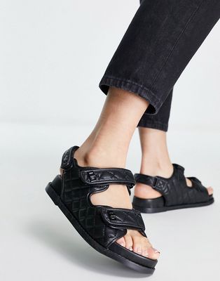 Public Desire Carmen quilted flat sandals in black drench pu