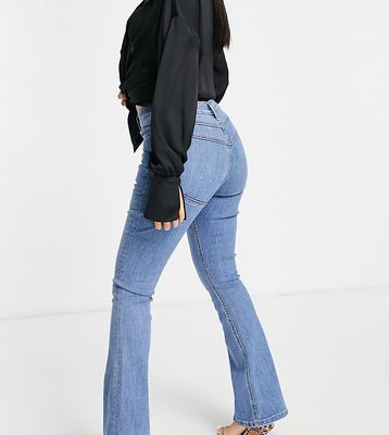 ASOS DESIGN Petite high rise 'lift and contour' stretch flare jeans in bright blue