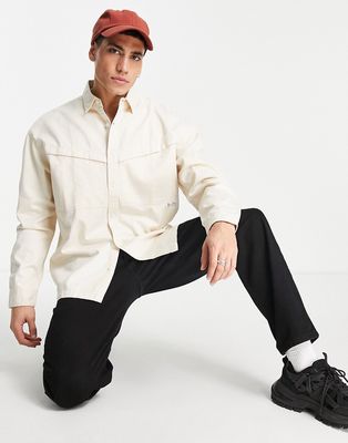 Topman shirt with angled pocket in ecru-Neutral