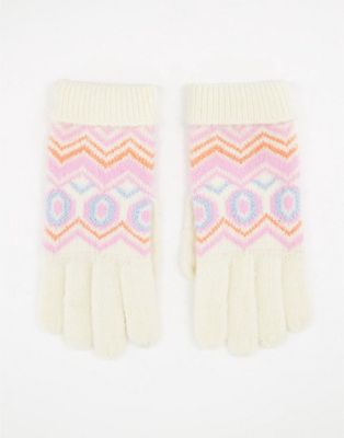 Boardmans knitted fairisle gloves in cream-Neutral