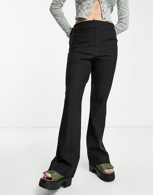 Selected Femme structured flared pants with pintuck in black