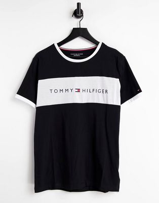 Tommy Hilfiger lounge t-shirt with chest stripe logo in black