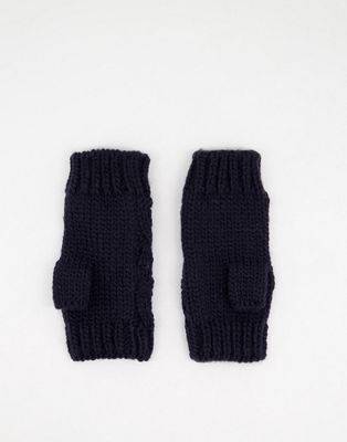 Boardmans cable knitted mittens in navy