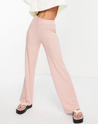 Pieces Matilde high waist wide leg coordinating knit pants in misty rose-Pink