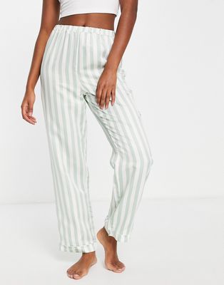 Loungeable satin pajama pants in sage green and cream stripe - part of a set