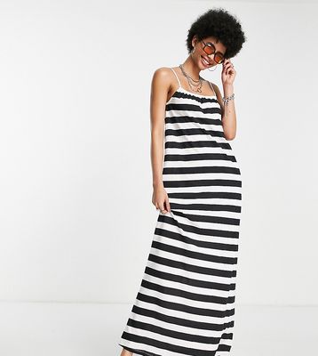 Only Tall jersey maxi dress in black and white stripe-Multi