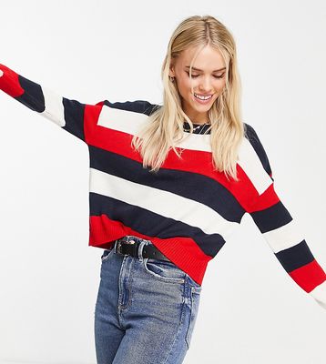 Brave Soul Petite chess striped sweater-Red