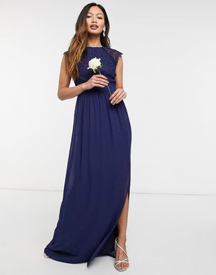 TFNC bridesmaid lace open back maxi dress in navy