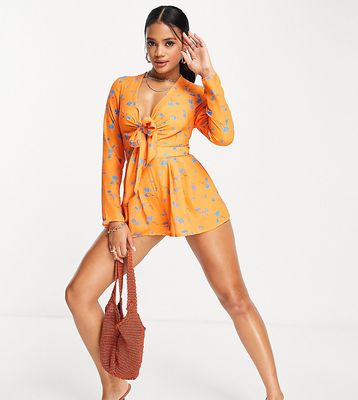 ASYOU knot front plunge romper in multi