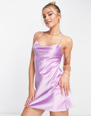 Miss Selfridge satin cowl neck slip dress in lilac-Purple