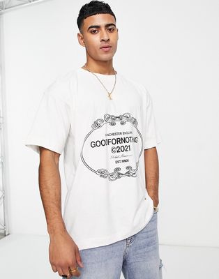 Good For Nothing oversized T-shirt in off-white with crest logo print