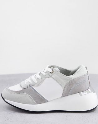 London Rebel chunky runner trainers in grey mix-Gray