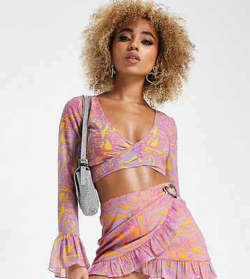 ASYOU tie front top in neon animal print-Multi