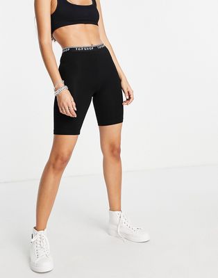Topshop branded waistband legging short in black