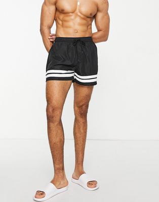 Brave Soul swim short with stripe detail in black and white