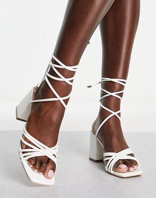 Truffle Collection strappy mid heeled square toe sandals in white