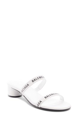 Balenciaga Logo Slide Sandal in White/Black
