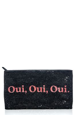 JUDITH LEIBER COUTURE Oui Oui Crystal Embellished Zip Pouch in Silver Jet Multi