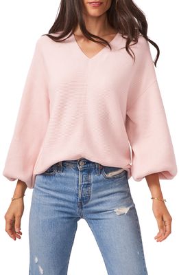 1.STATE Ribbed Balloon Sleeve Cotton Blend Sweater in Pink Lotus
